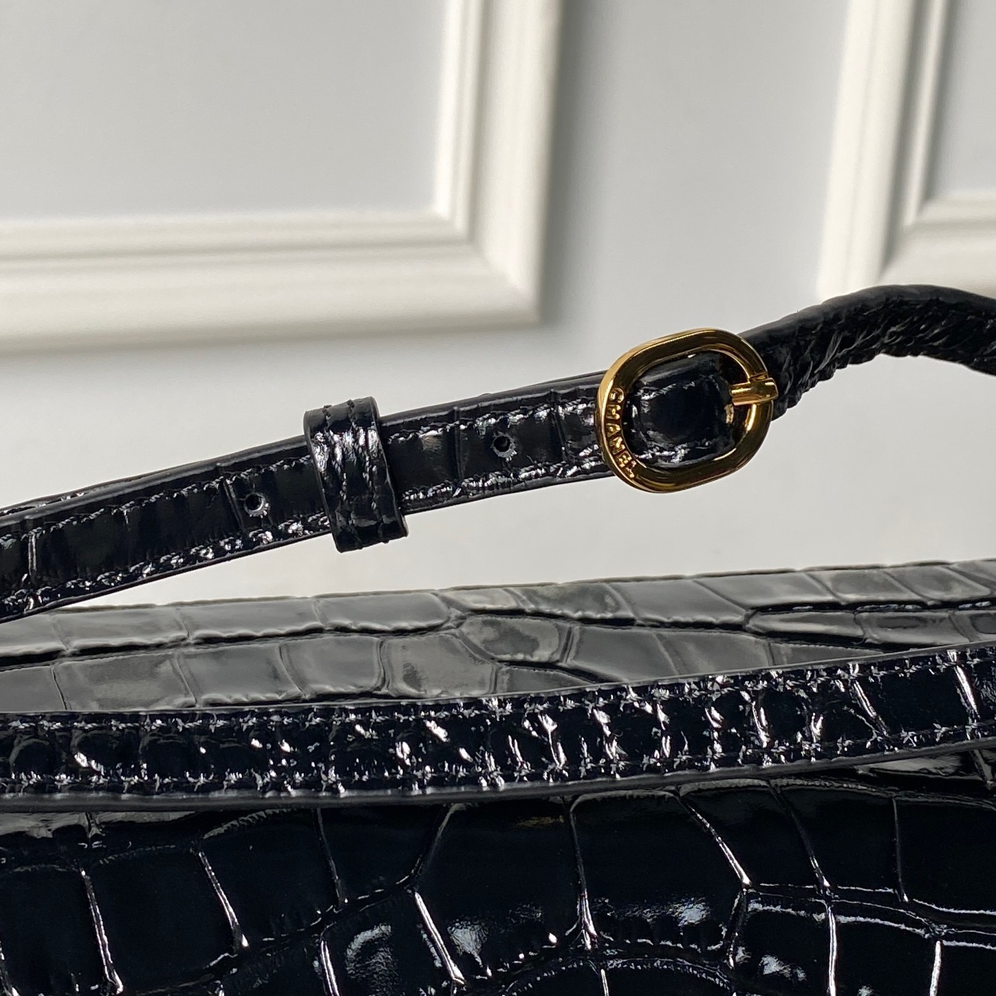 Chanel Croc Embossed Flap Baguette Bag
