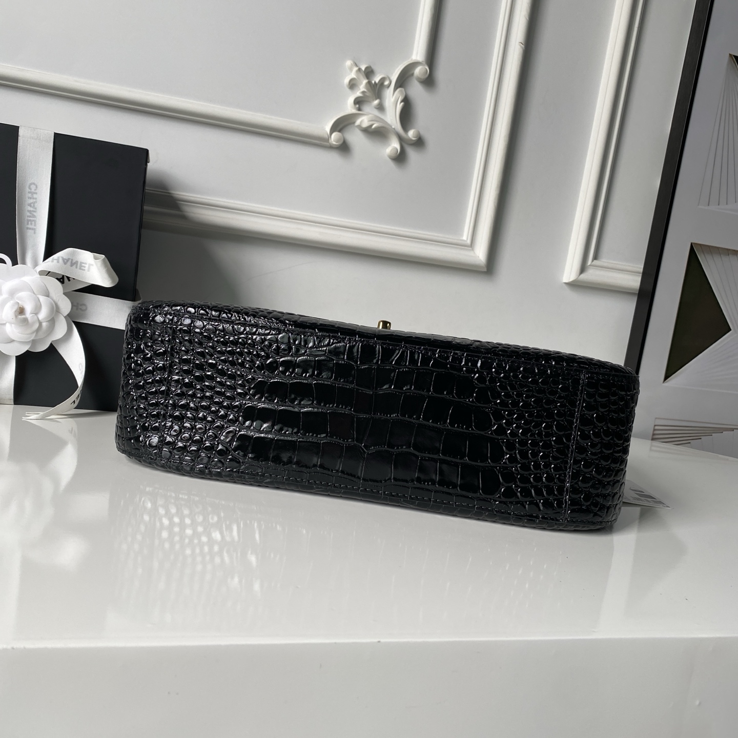 Chanel Croc Embossed Flap Baguette Bag