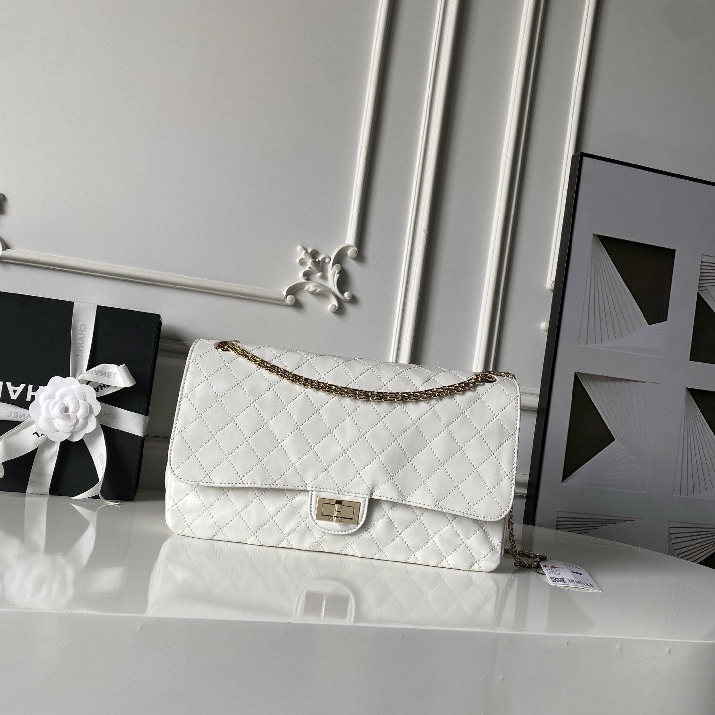 Chanel White Quilted Chain Flap Bag