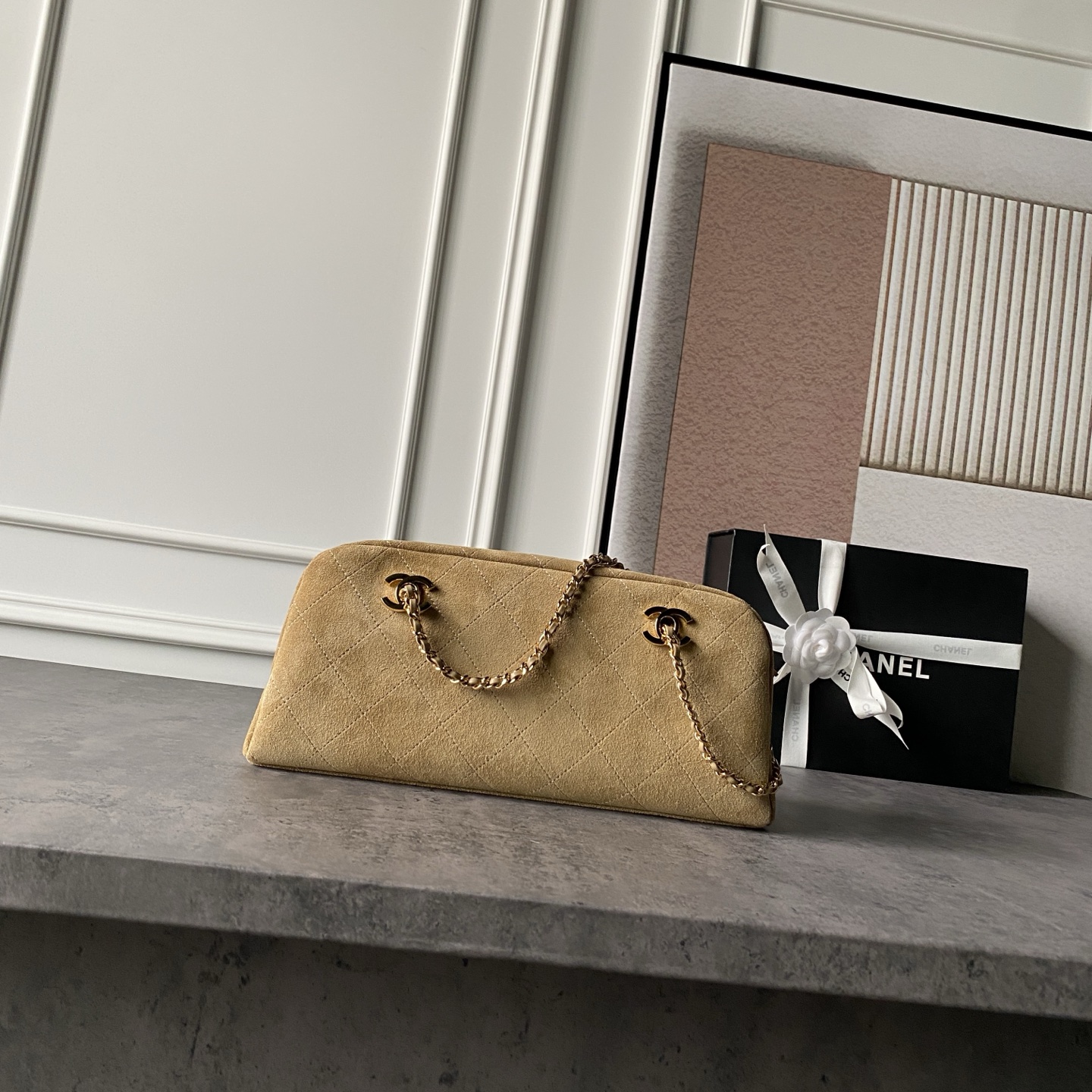 CHANEL Quilted Suede Leather Chain Shoulder Bag