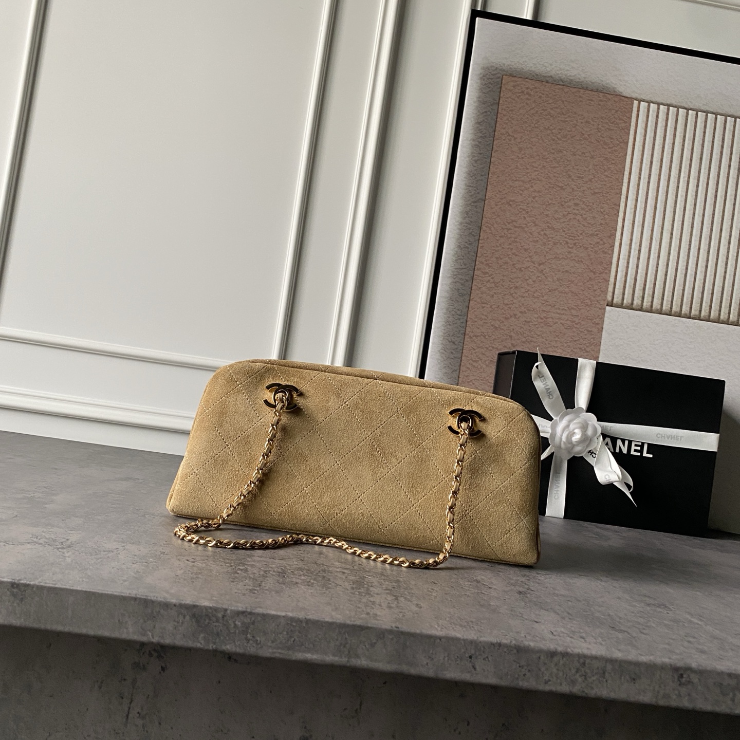 CHANEL Quilted Suede Leather Chain Shoulder Bag