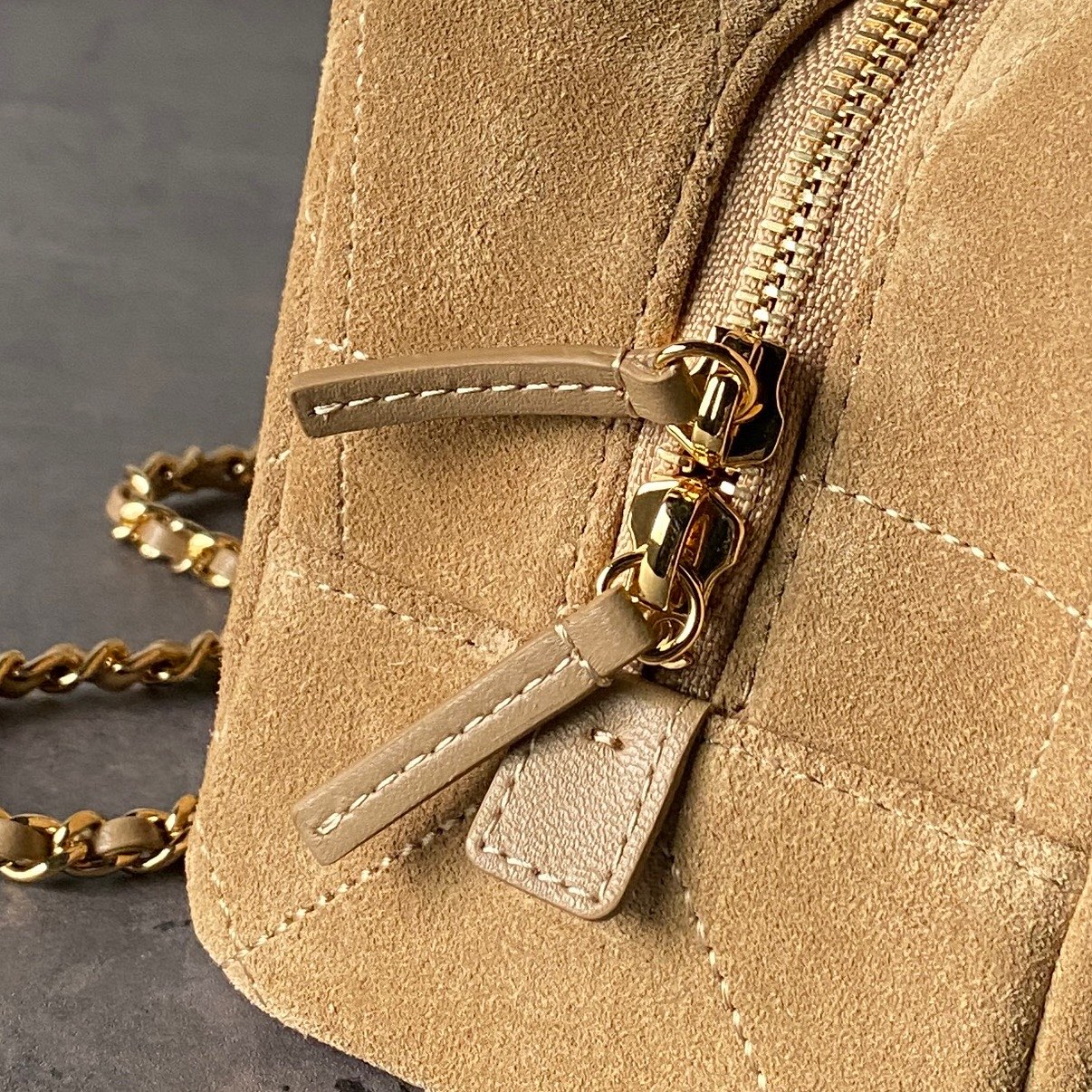 CHANEL Quilted Suede Leather Chain Shoulder Bag