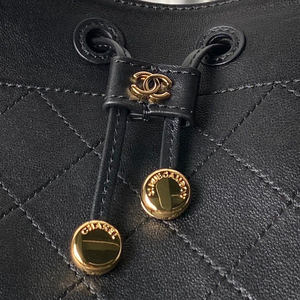 Black Quilted Drawstring Bucket Bag