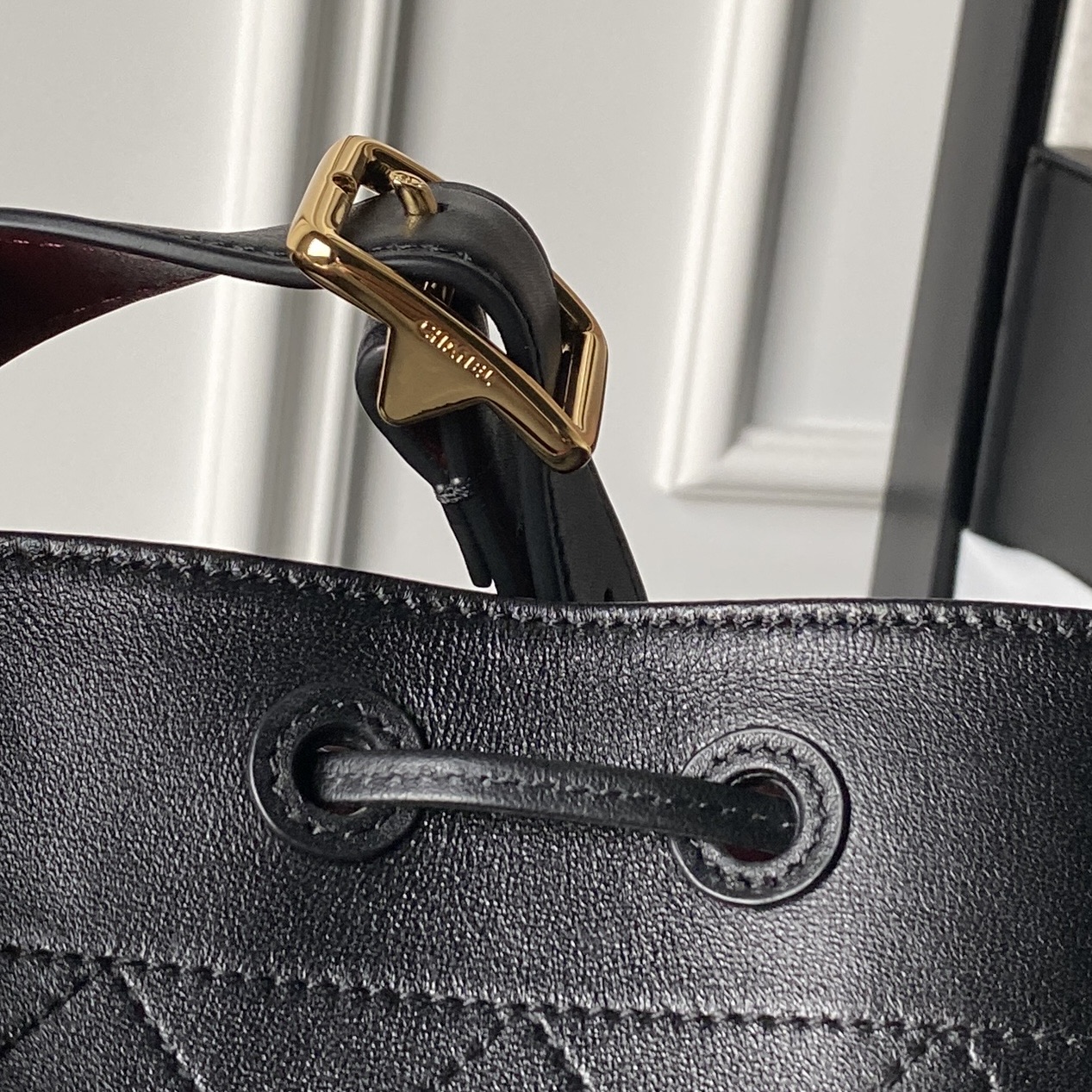 Black Quilted Drawstring Bucket Bag