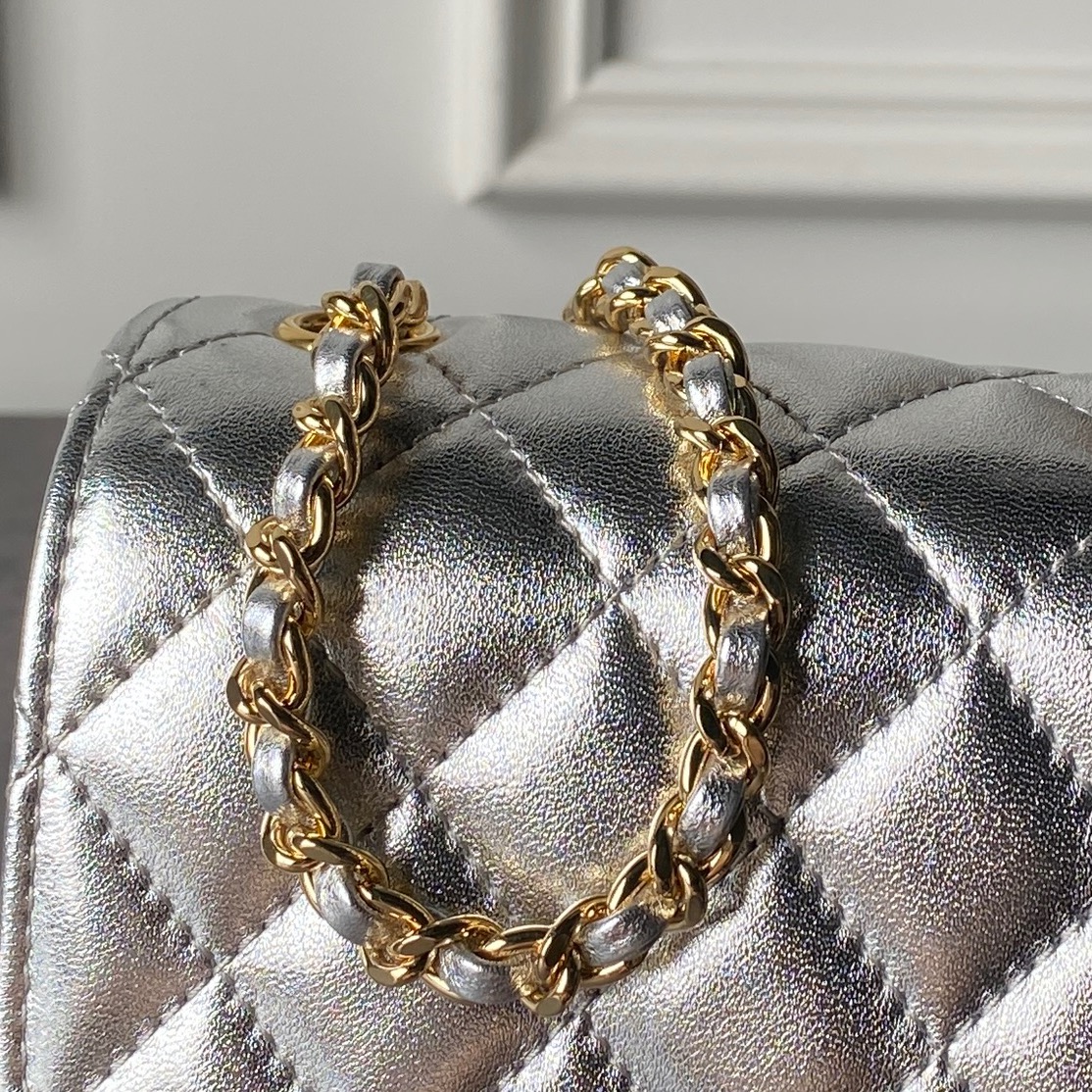 Chanel Metallic Silver Quilted Flap Bag