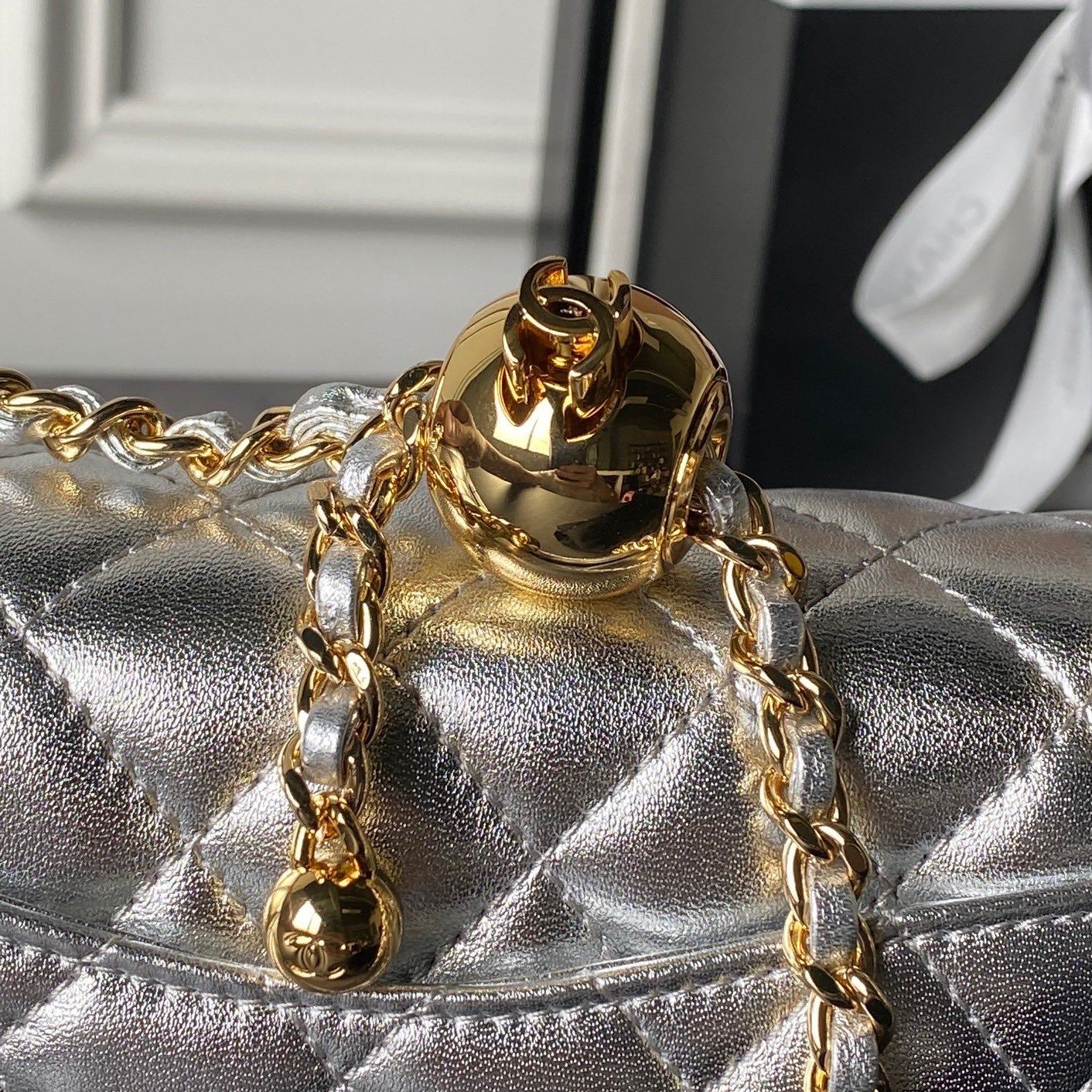 Chanel Metallic Silver Quilted Flap Bag