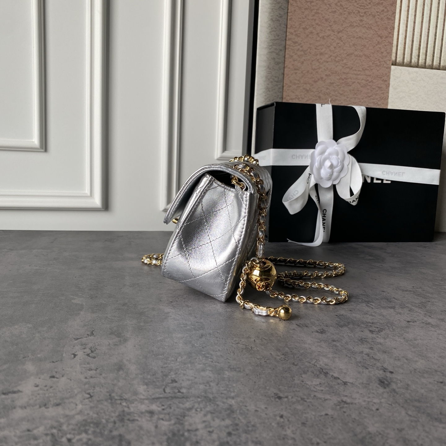 Chanel Metallic Silver Quilted Flap Bag