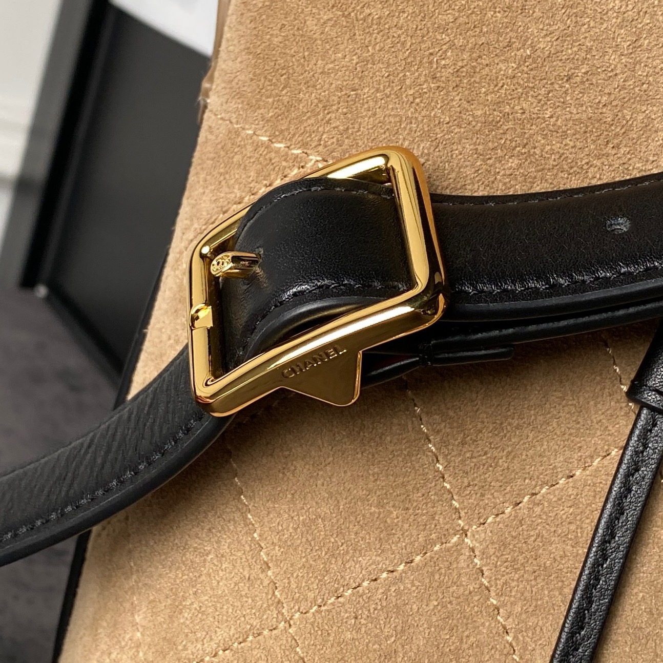 Gold-Tone Quilted Drawstring Bucket Bag