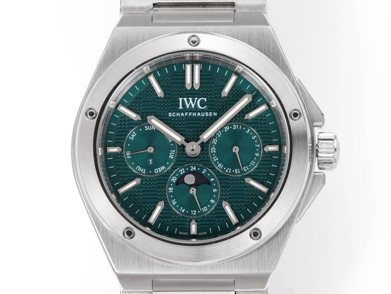 IWC Ingenieur Perpetual Calendar 41 caixa e pulseira em aço inoxidável, moldura prateada, mostrador verde 41 mm masculino automático