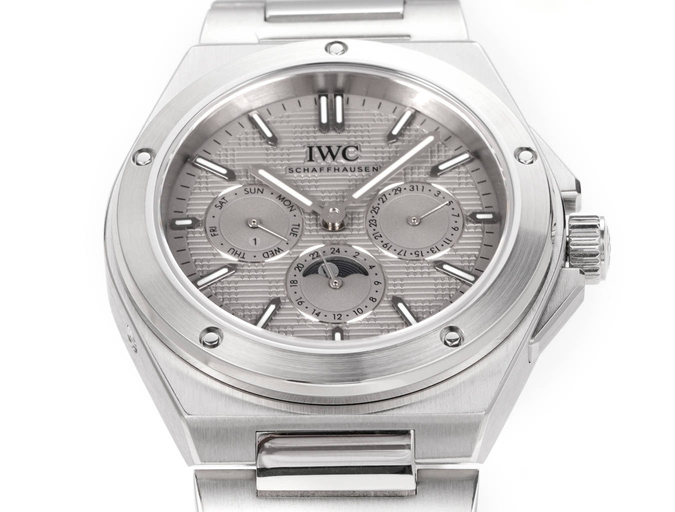 IWC Ingenieur Perpetual Calendar Digital Date-Month Silver case, bezel, and bracelet; grey dial 41mm Men's Automatic