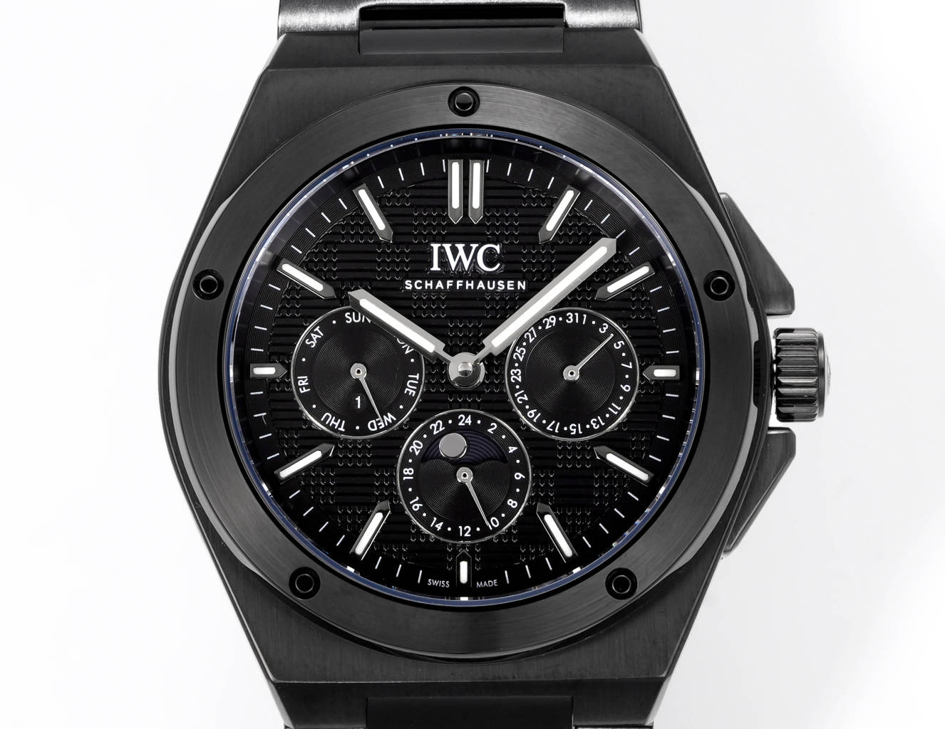 IWC Ingenieur Perpetual Calendar Digital Date-Month black case bezel dial and bracelet 46mm Men's Automatic