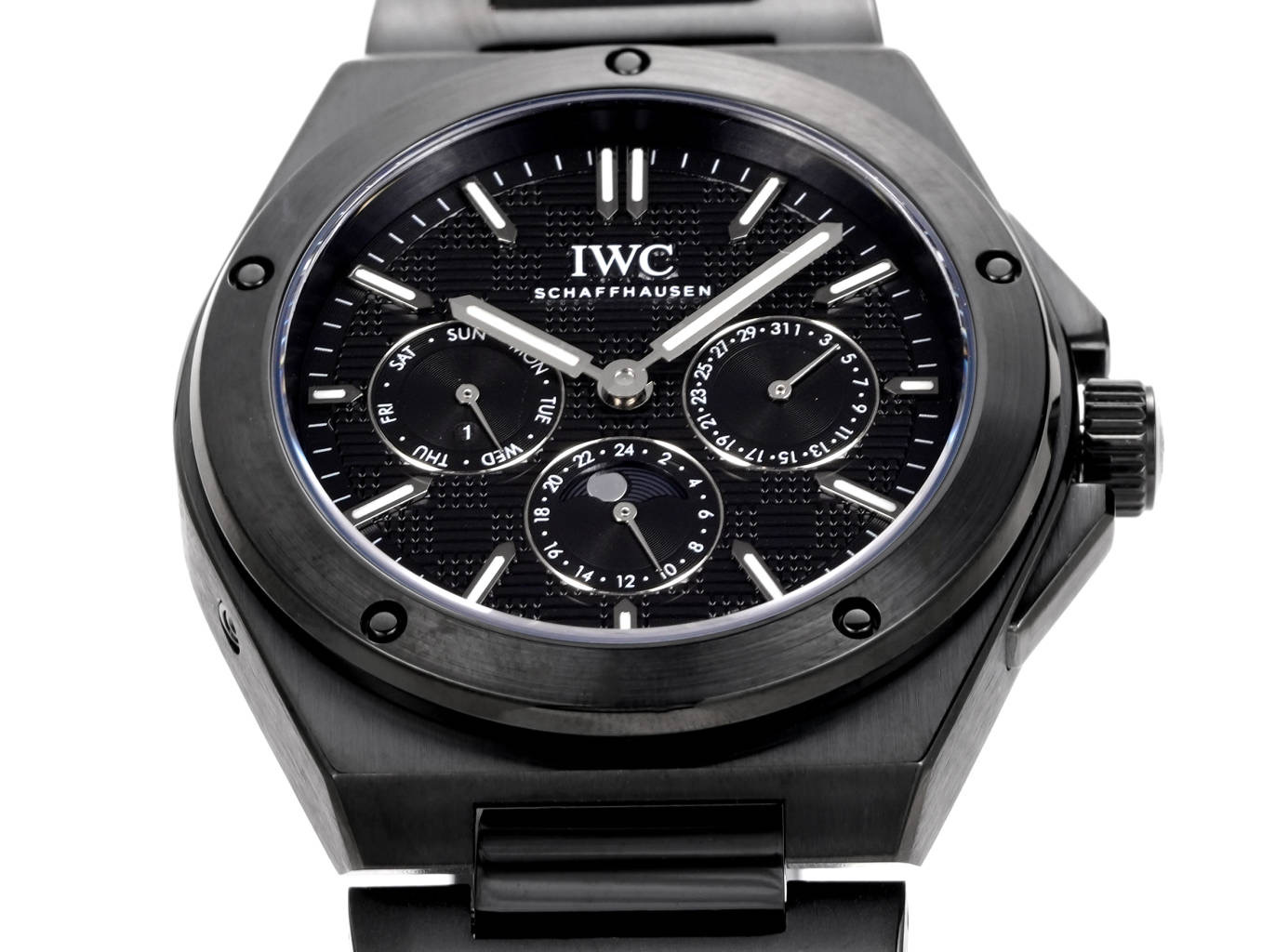 IWC Ingenieur Perpetual Calendar Digital Date-Month black case bezel dial and bracelet 46mm Men's Automatic