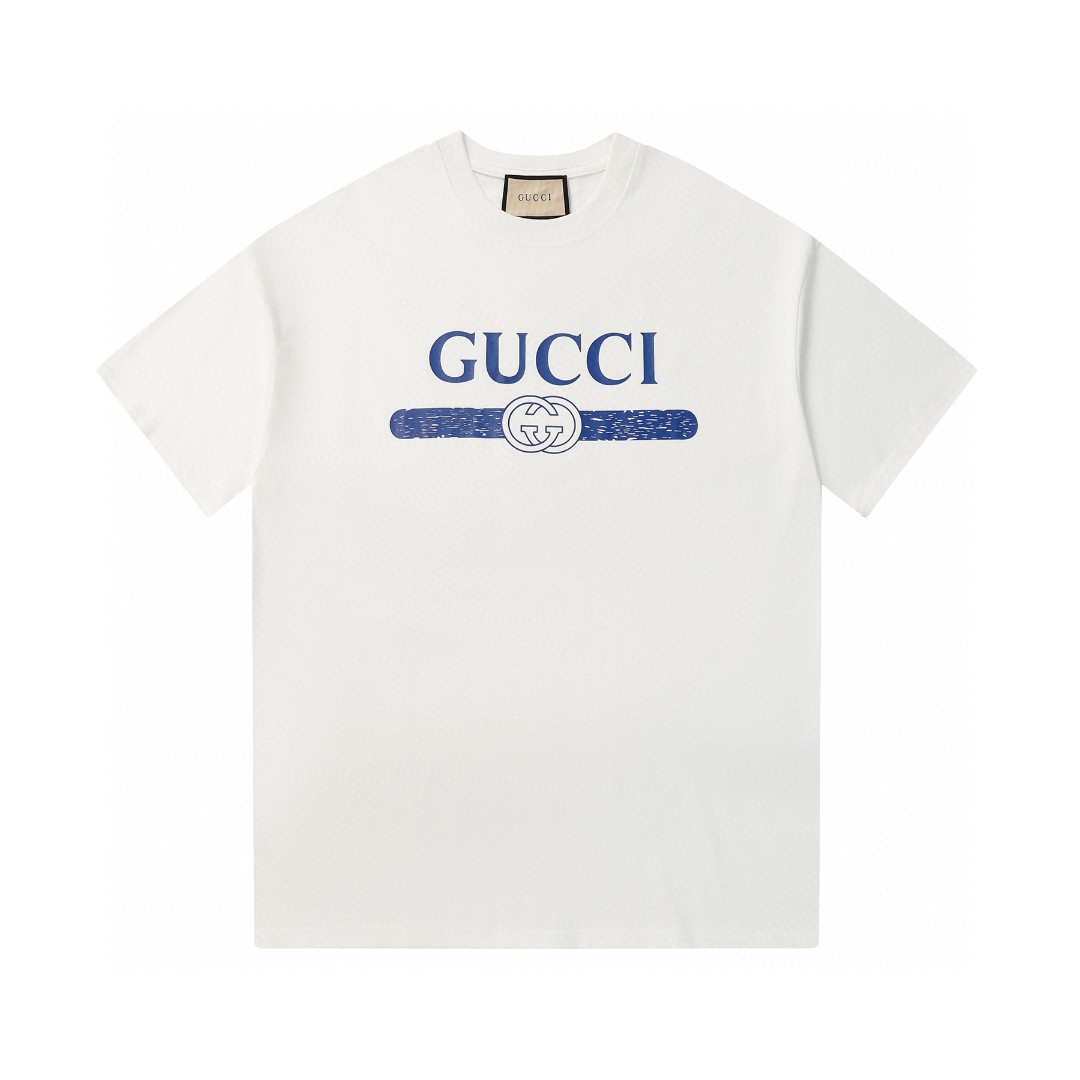 Gucci Odzież T-Shirt Czarny Biały Drukowanie Unisex Kolekcja wiosenno-letnia Vintage Krótki rękaw