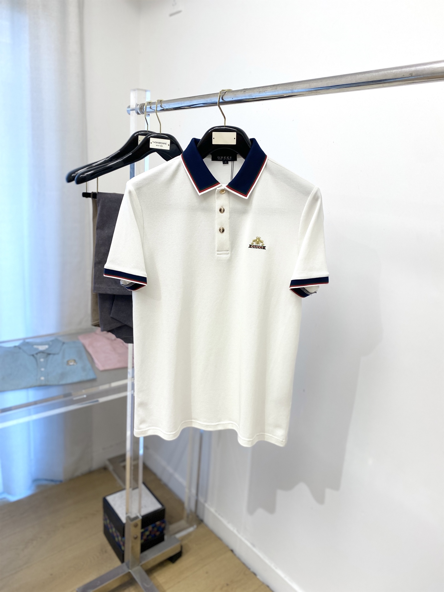 Gucci Women's White Cotton Polo Shirt with Embroidered Logo and Trim Detail