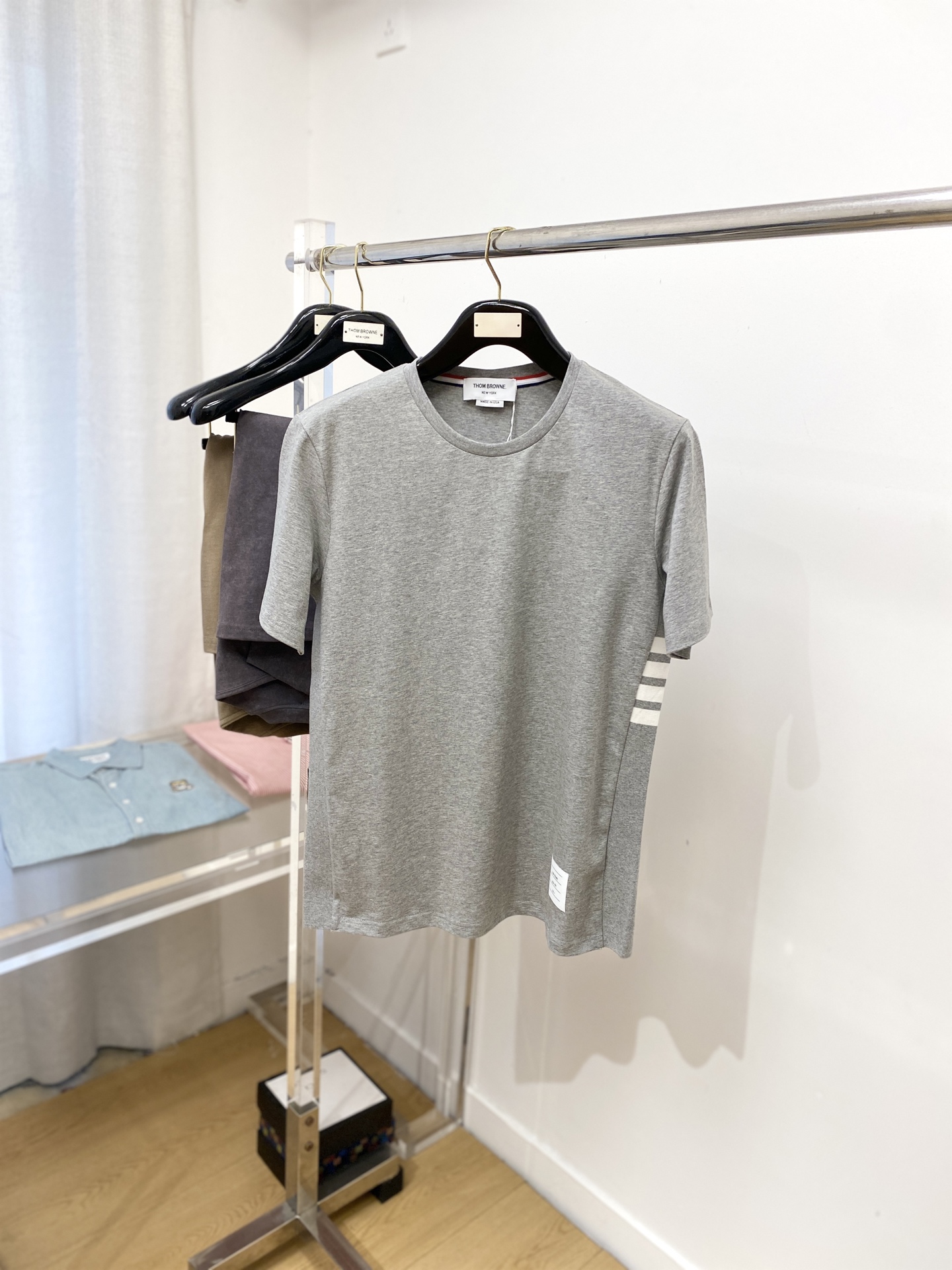 Thom Browne Women's Grey Cotton Short Sleeve T-Shirt with Logo Embroidery