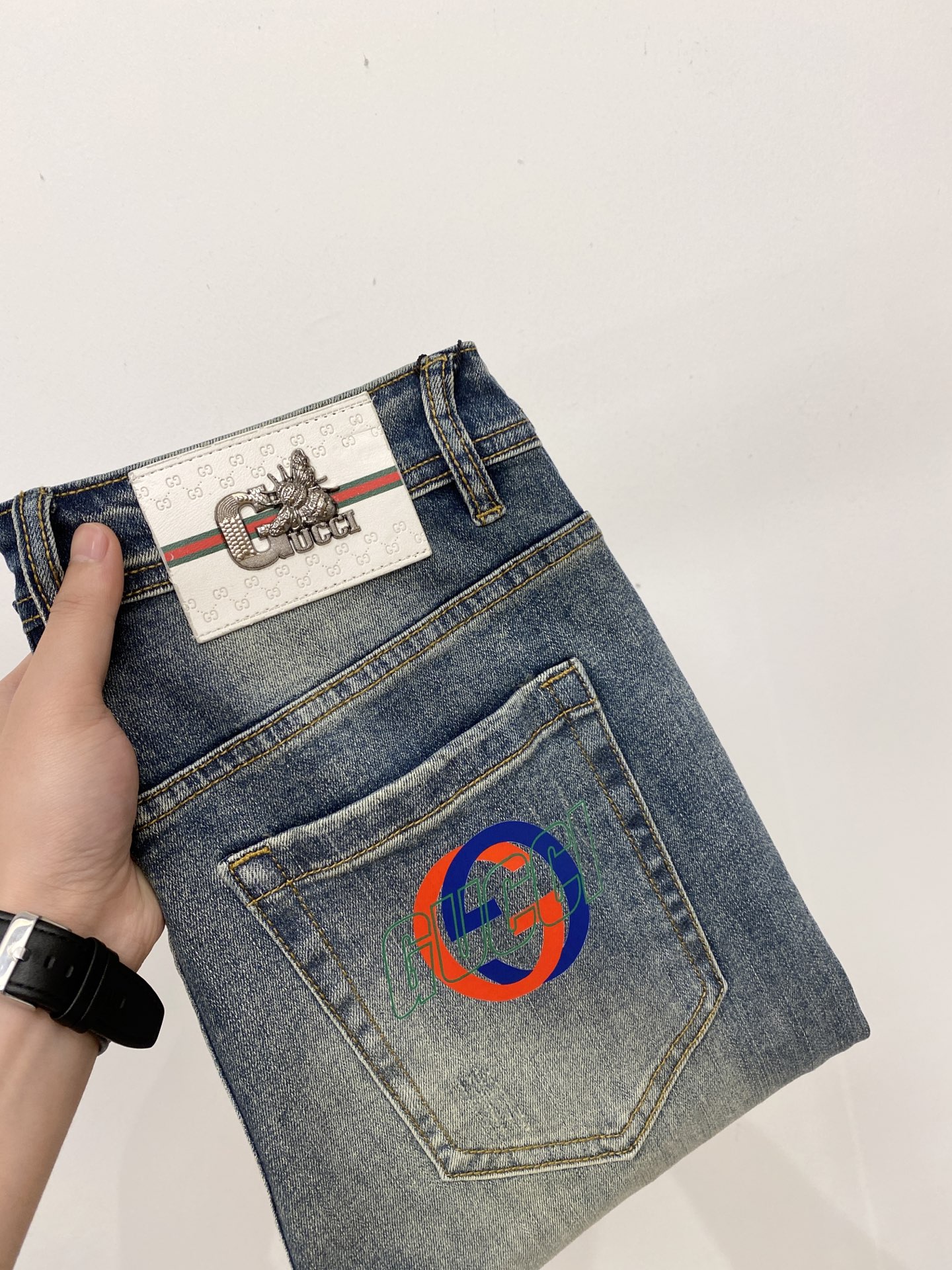 古奇、2025最新品，专柜同步有售，原单狠货，水洗休闲牛仔裤，进口原版水洗弹力面料，舒适有弹性，原版五金