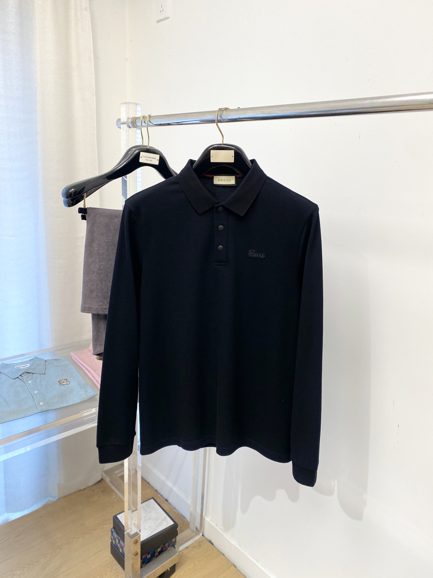 支持年后退换！ 古奇、2025新品长袖，时尚帅气，简约百搭款，胸前精致刺绣字母logo，定制原版面料，不