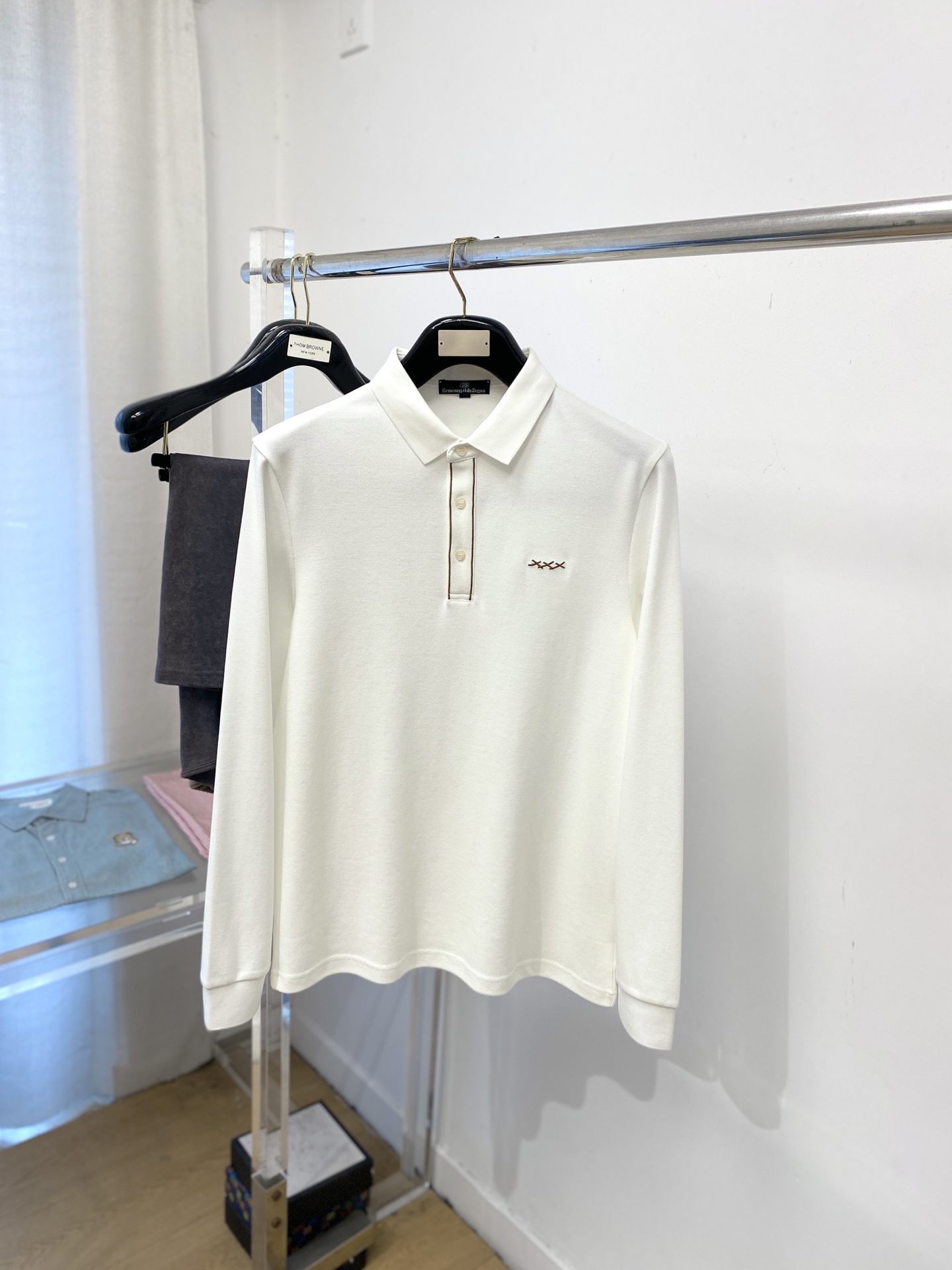 支持年后退换！ 杰尼亚、2025新品长袖，时尚帅气，简约百搭款，胸前精致刺绣图案logo，定制原版面料，