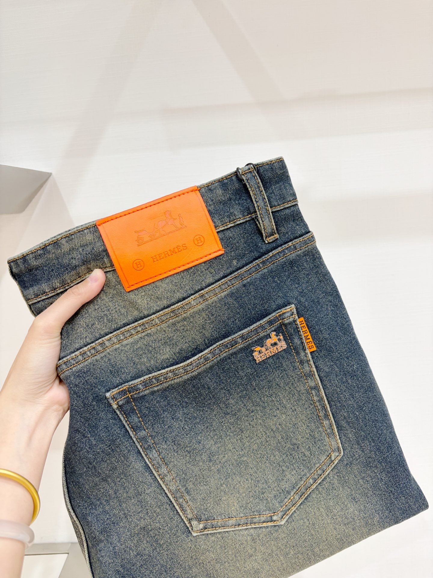 Hermes Blue Contrast Stitch Jeans