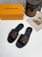 Louis Vuitton Schoenen Pantoffels Abrikos kleur Zwart Wit Borduurwerk Echt leer Lente/Zomercollectie