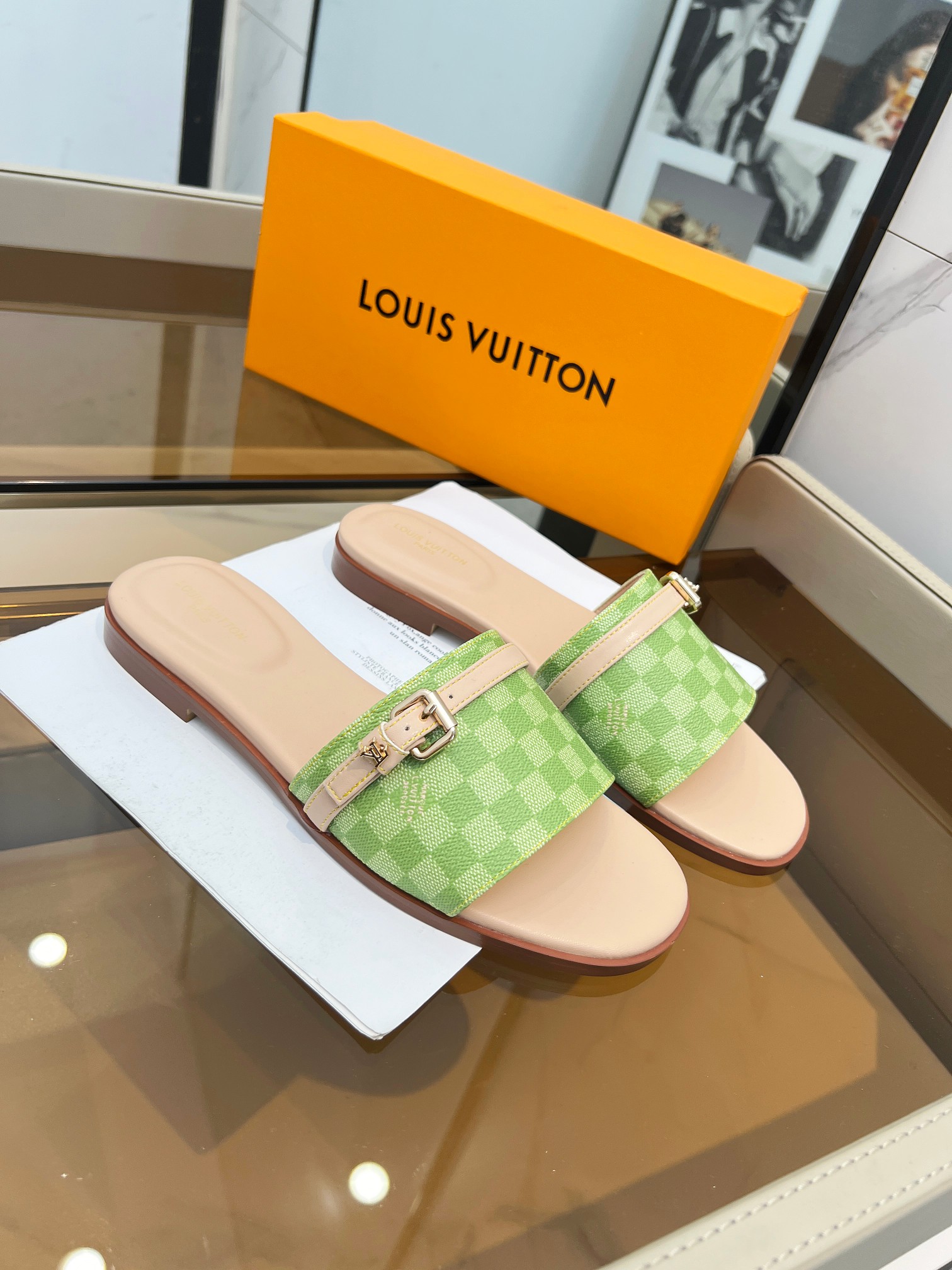 Louis Vuitton Winkel
 Abrikos kleur Groen Roze Canvas Echt leer Lente/Zomercollectie