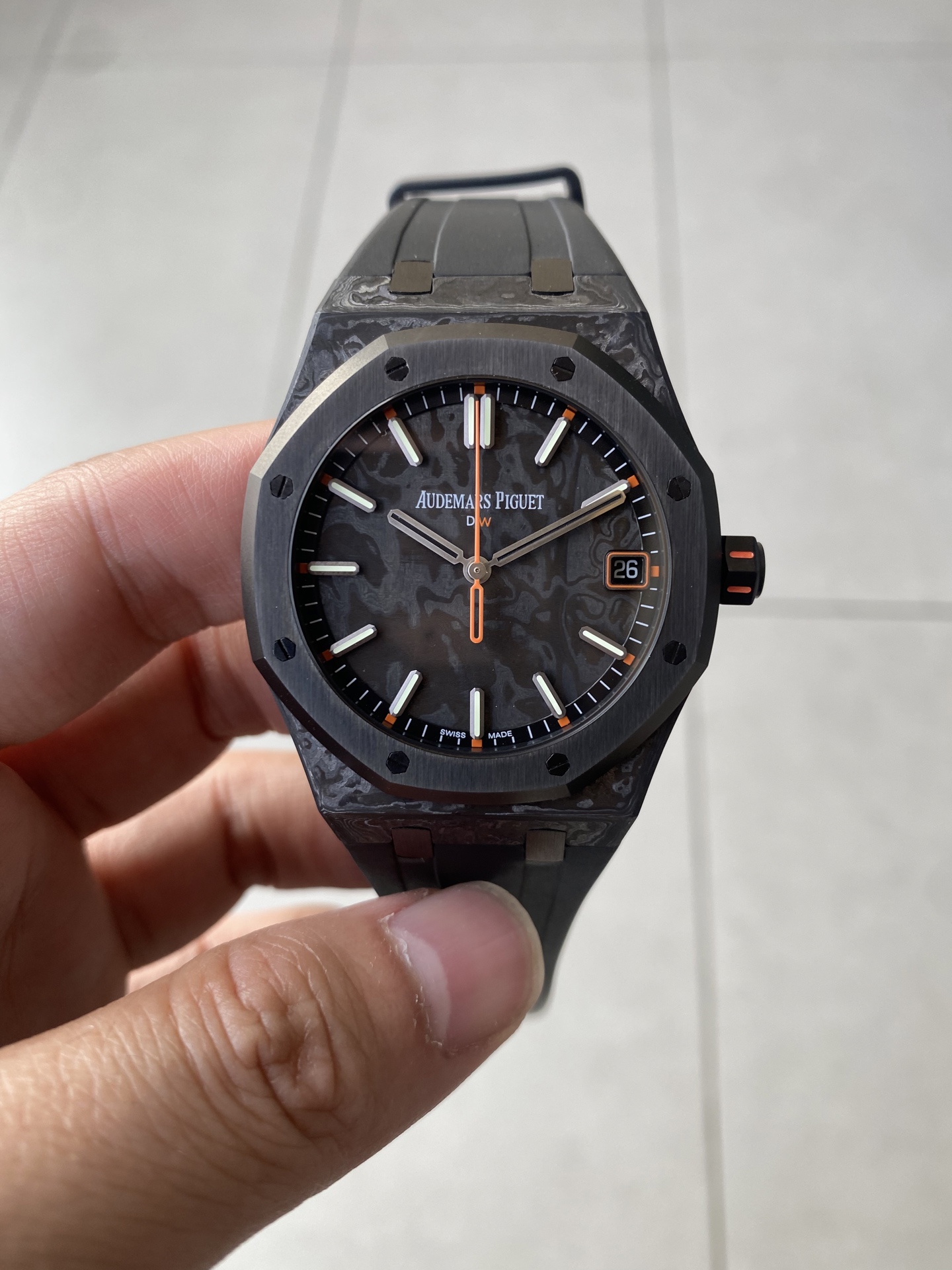 NO:641209,Royal Oak 15500 DiW 4302 integrated movement EMBER orange,19860909Royal Oak 15500 DiW 4302 一体机芯 EMBER 柑橘橙,,Watch