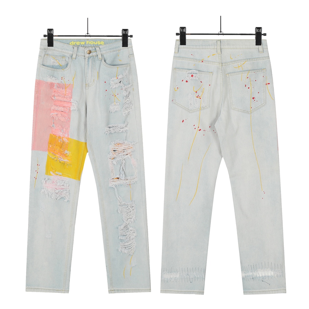 DREW HOUSE KL#8042 Top Version: Water Wash Blue Jeans with Smiley-Faced Details