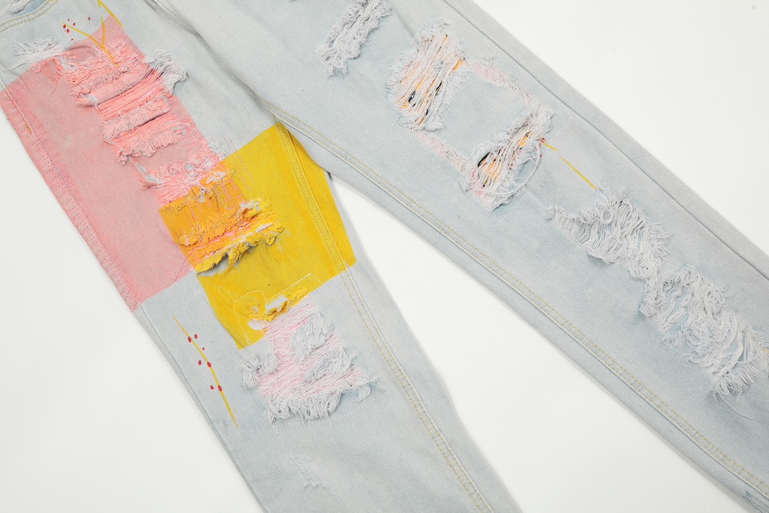 DREW HOUSE KL#8042 Top Version: Water Wash Blue Jeans with Smiley-Faced Details - 图片 4