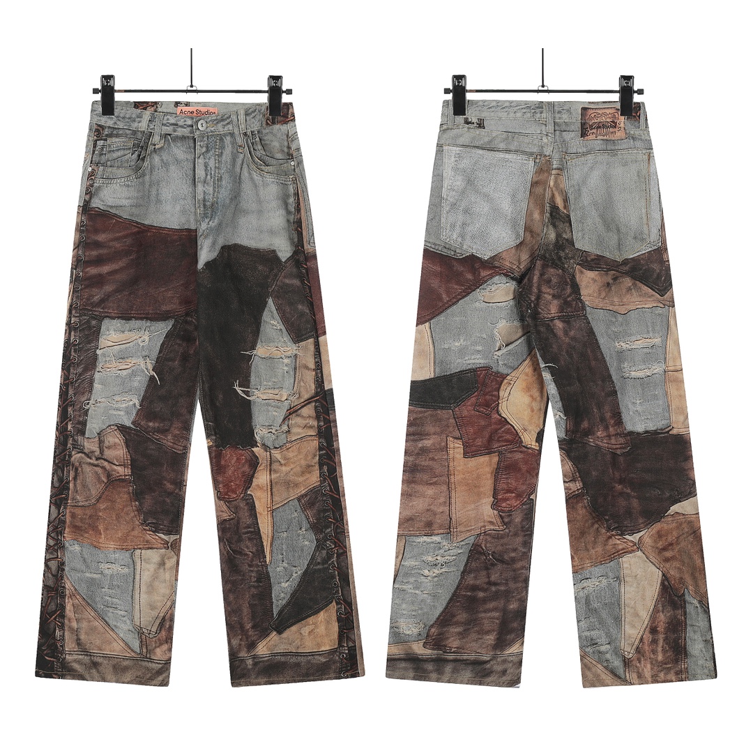 AC-Style 1981 Retro 3D-Printed Jeans with Vertebrate Stamp Detail - 图片 1