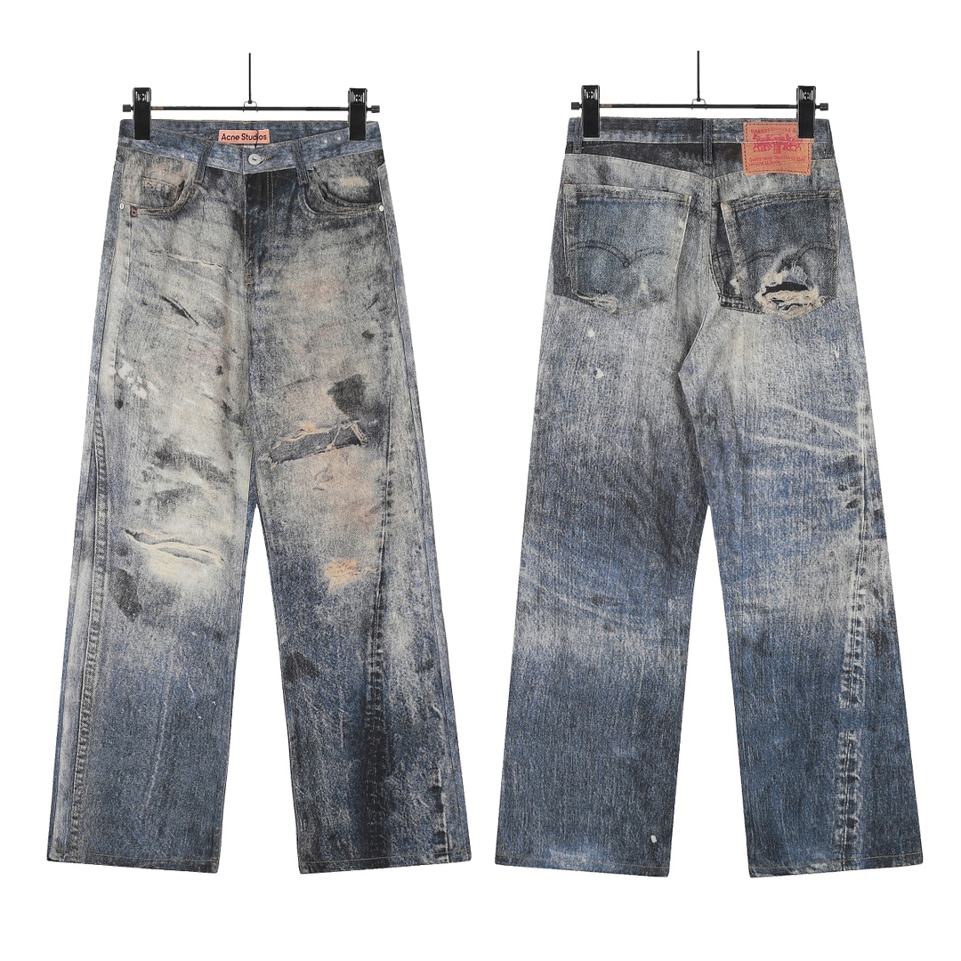 AC-Style 1981: 3D-Printed Low Waist Wide-Legged Jeans in Stain Blue Phantom - 图片 1