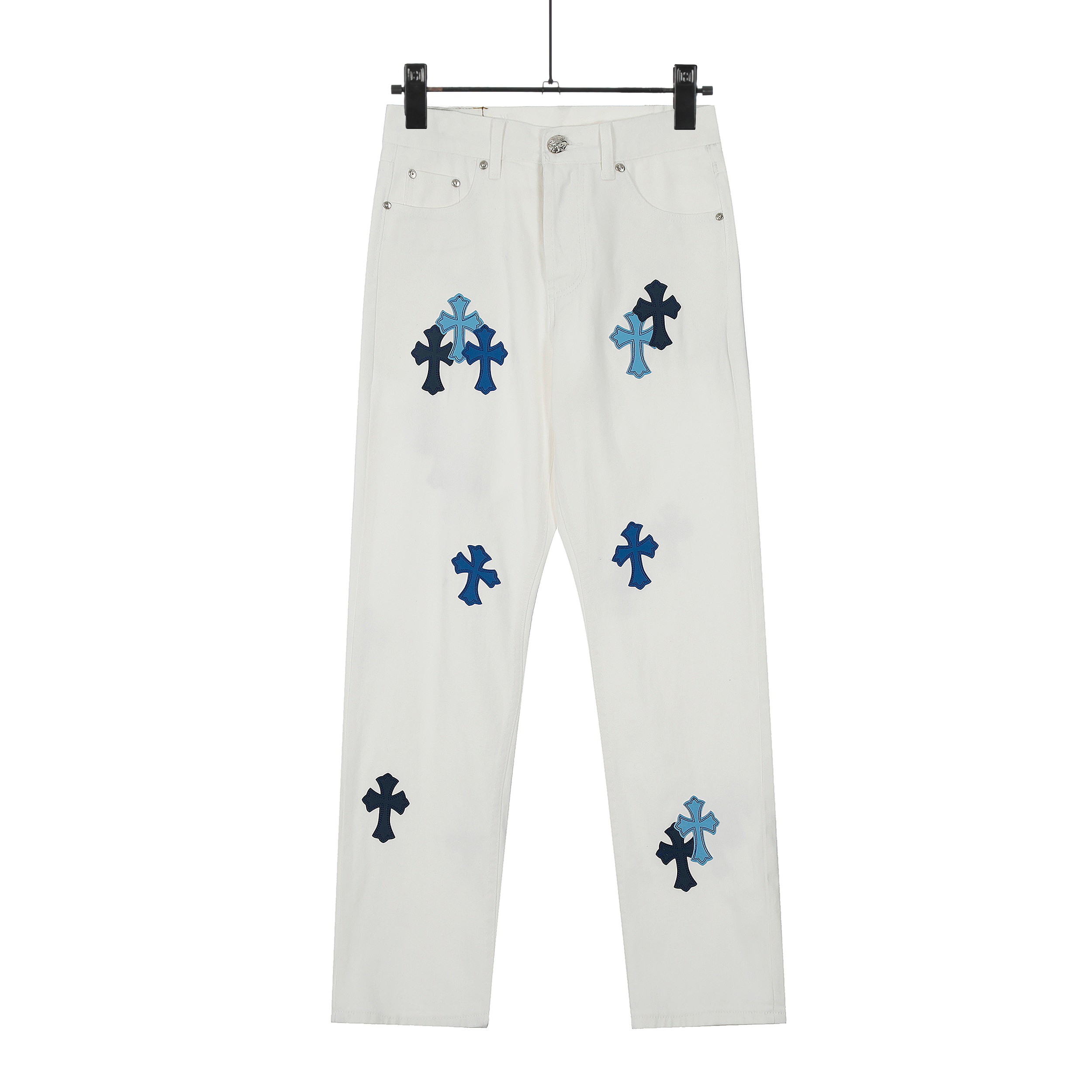 Chrome Hearts Crots: Unique Oxen Skin Jeans in Blue, Sizes S-XL, Unisex Fashion - 图片 2