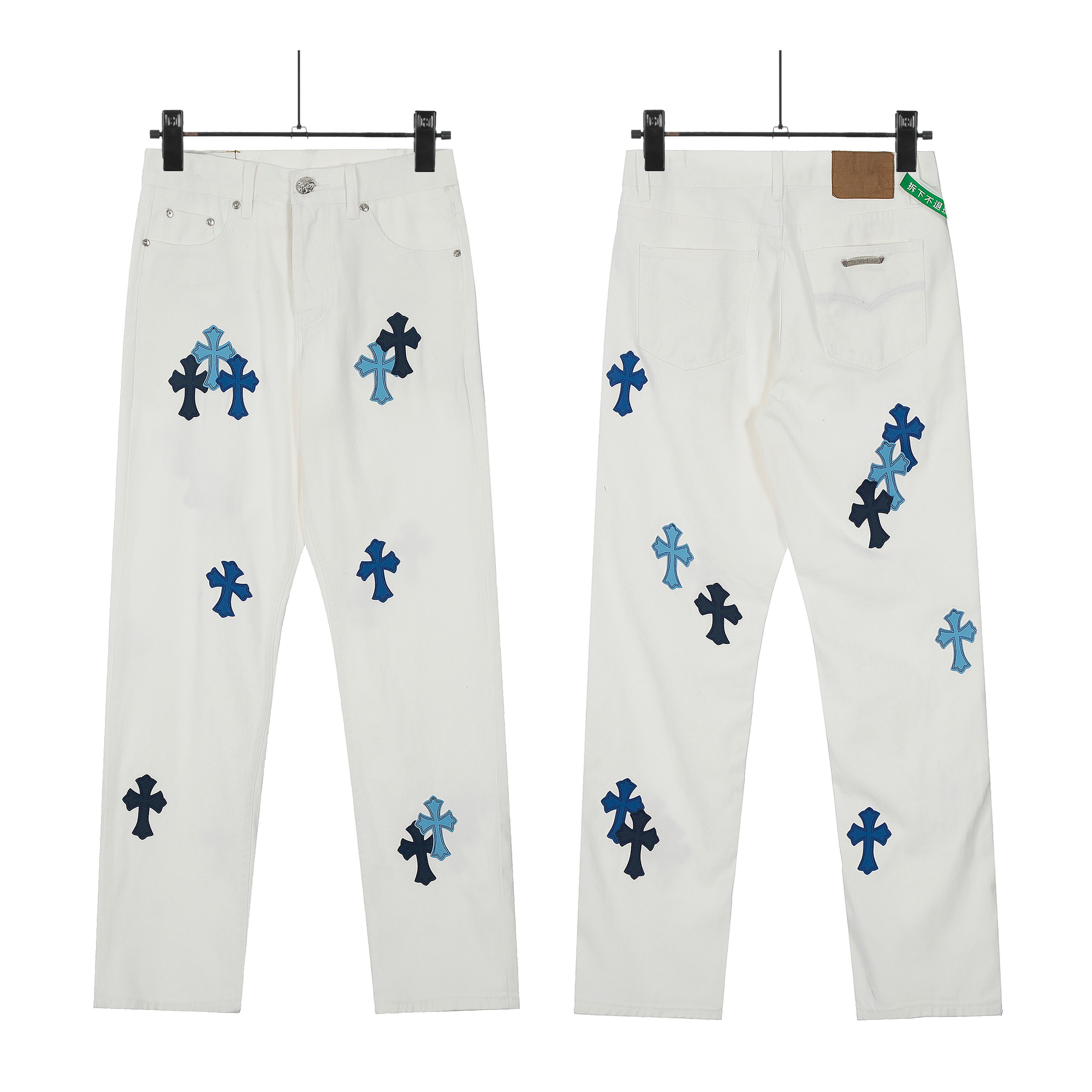Chrome Hearts Crots: Unique Oxen Skin Jeans in Blue, Sizes S-XL, Unisex Fashion - 图片 1