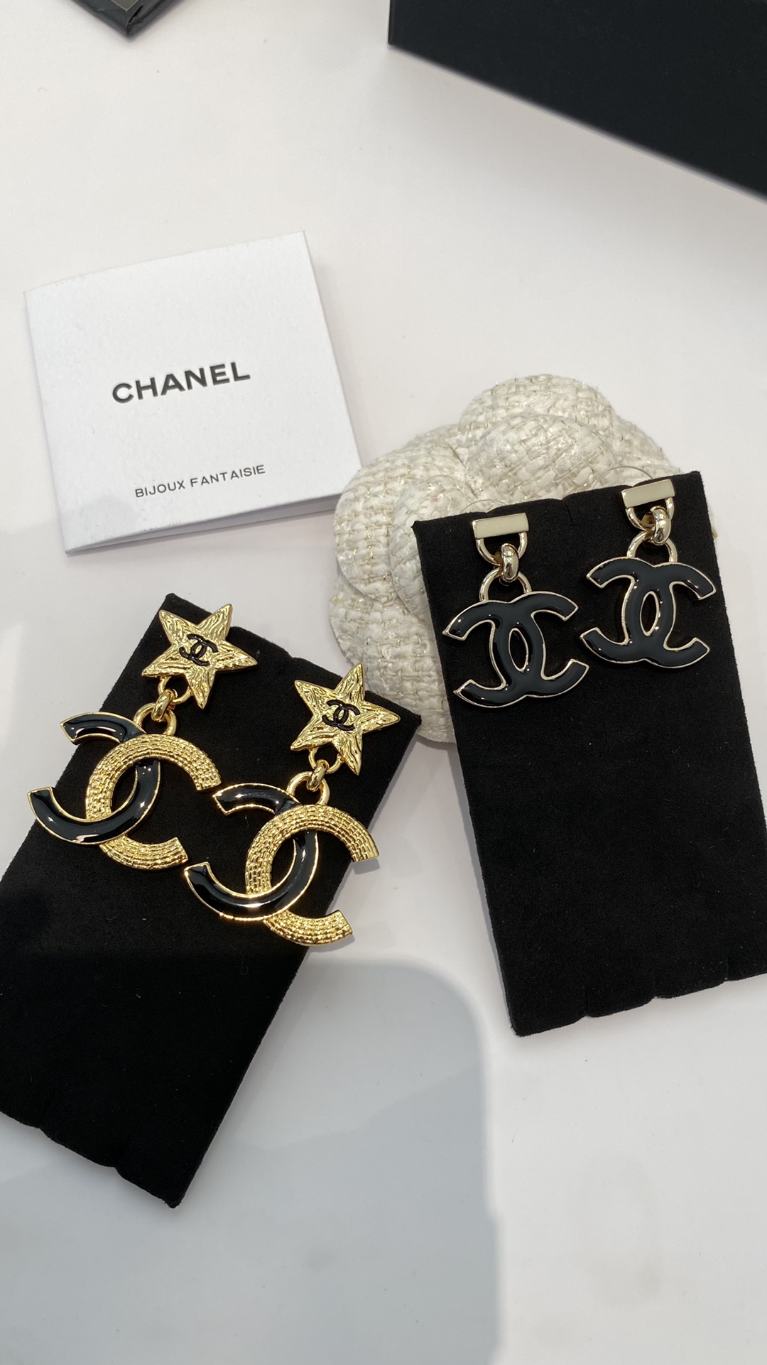 Chanel Jewelry Earring Black Gold Yellow Brass