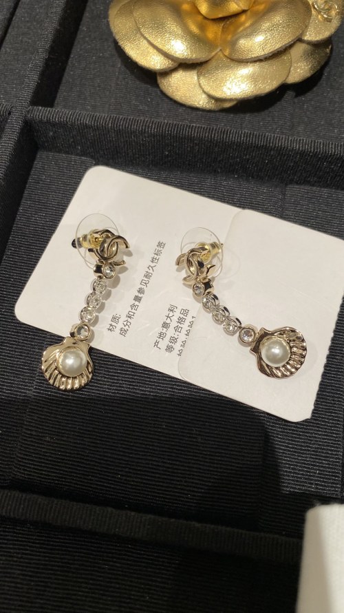 Chanel Shell Drop Earrings with Pearl and Crystal Accents 1 Chanel Shell Drop Earrings with Pearl and Crystal Accents