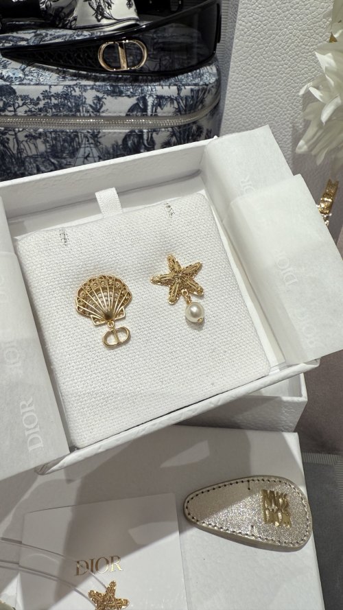 Dior Gold Finish Asymmetric Earrings with Shell, Starfish and Pearl 1 Dior Gold Finish Asymmetric Earrings with Shell, Starfish and Pearl