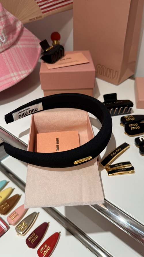 Miu Miu Black Headband with Golden Logo - Classic Chic Accessory 1 Miu Miu Black Headband with Golden Logo - Classic Chic Accessory