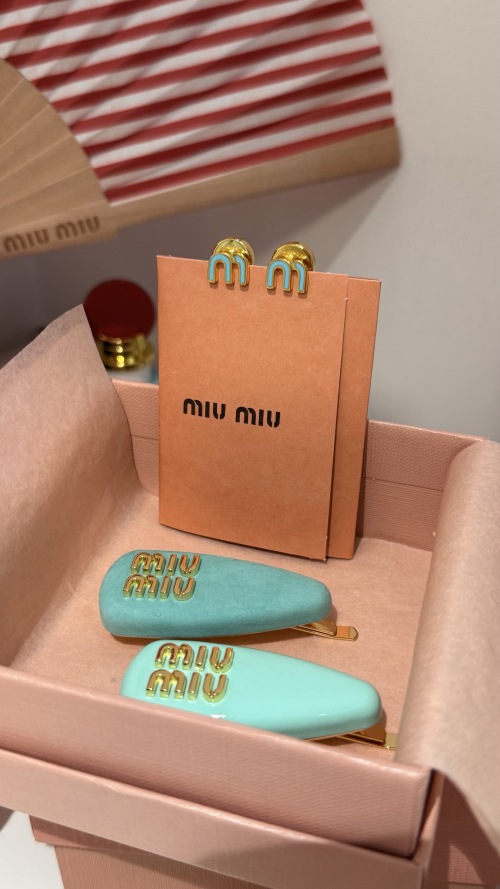 Miu Miu Gold Logo Tiffany Blue Enamel Hair Clips 1 Miu Miu Gold Logo Tiffany Blue Enamel Hair Clips