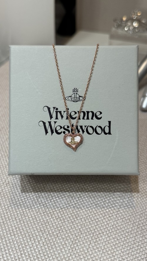 Vivienne Westwood Pink Mother-of-Pearl Heart Orb Rose Gold Necklace 1 Vivienne Westwood Pink Mother-of-Pearl Heart Orb Rose Gold Necklace