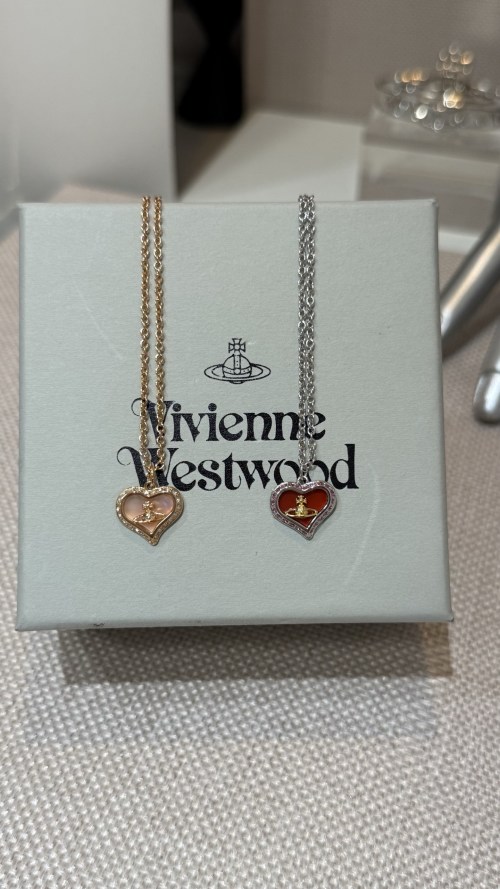 Vivienne Westwood Heart Necklace - Pink & Red, Rose Gold & Silver Plated 1 Vivienne Westwood Heart Necklace - Pink & Red, Rose Gold & Silver Plated