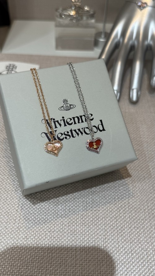 Vivienne Westwood Pink Gold & Red Heart Orb Pendant Necklace 1 Vivienne Westwood Pink Gold & Red Heart Orb Pendant Necklace