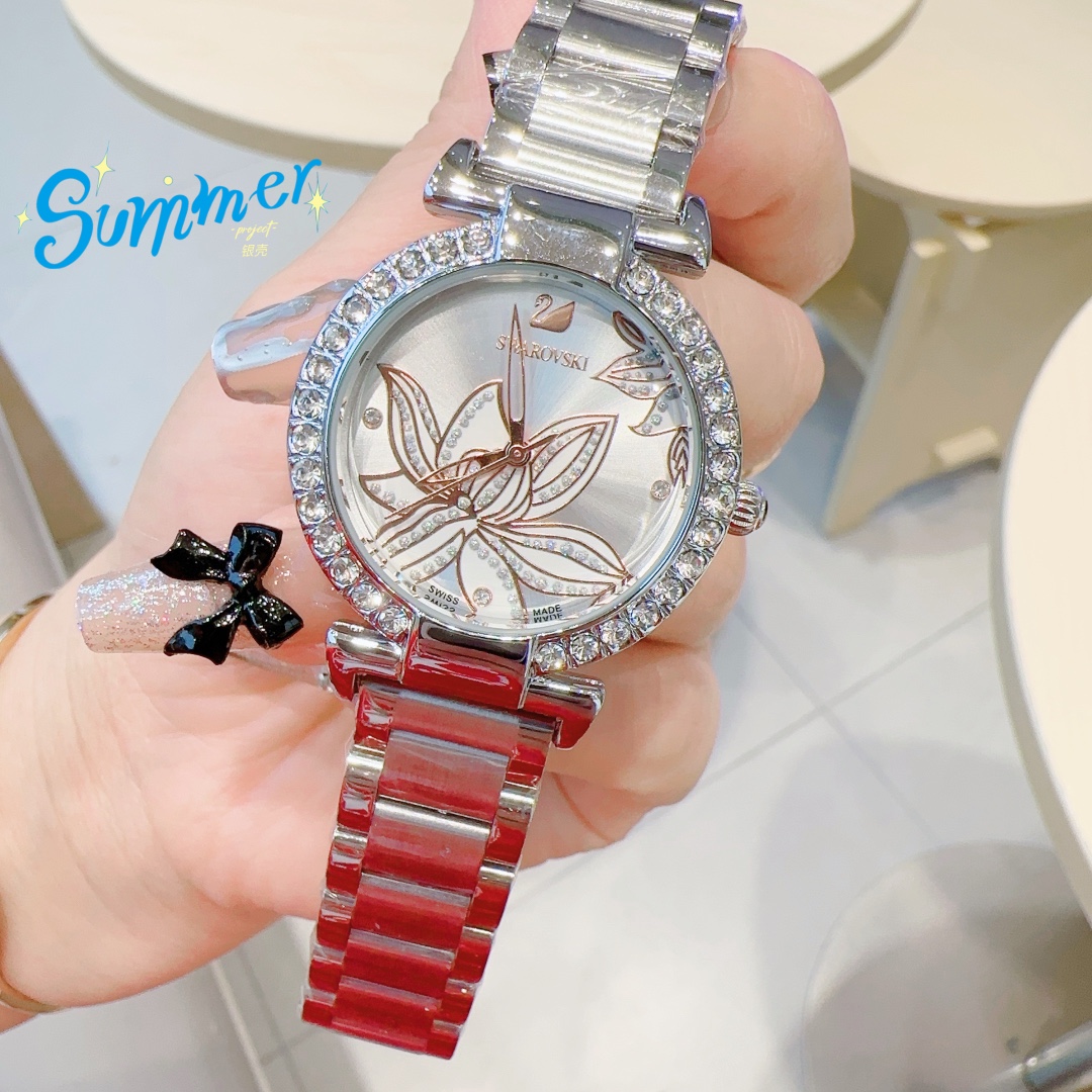 Exquisite SWAROVSKI Crystal-Drilled Sandglass Mirror Watch Listing. - 图片 2