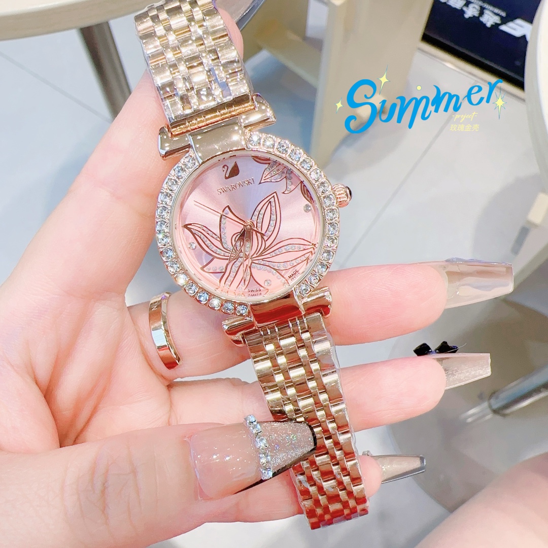 Exquisite SWAROVSKI Crystal Sandglass Mirror Watch Listing with Galaxy-like Design