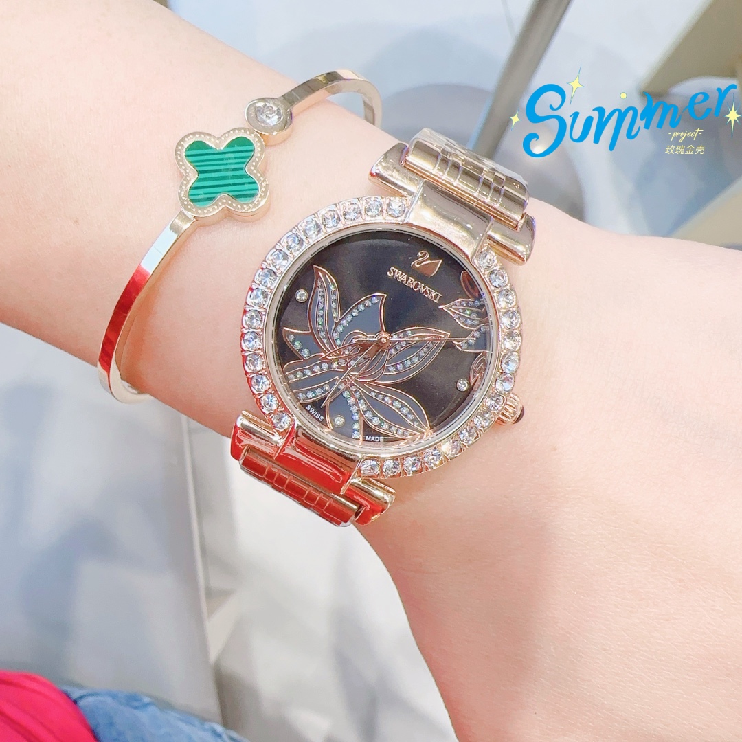 Exquisite SWAROVSKI Crystal Sandglass Mirror Watch Listing with Galaxy-like Design - 图片 5