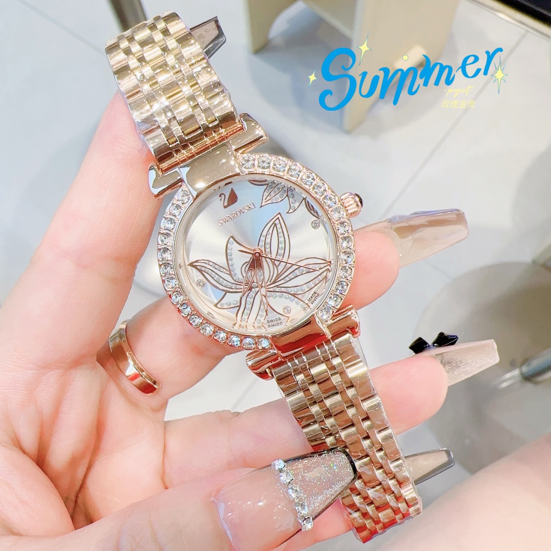 Exquisite SWAROVSKI Crystal Sandglass Mirror Watch Listing with Galaxy-like Design - 图片 2