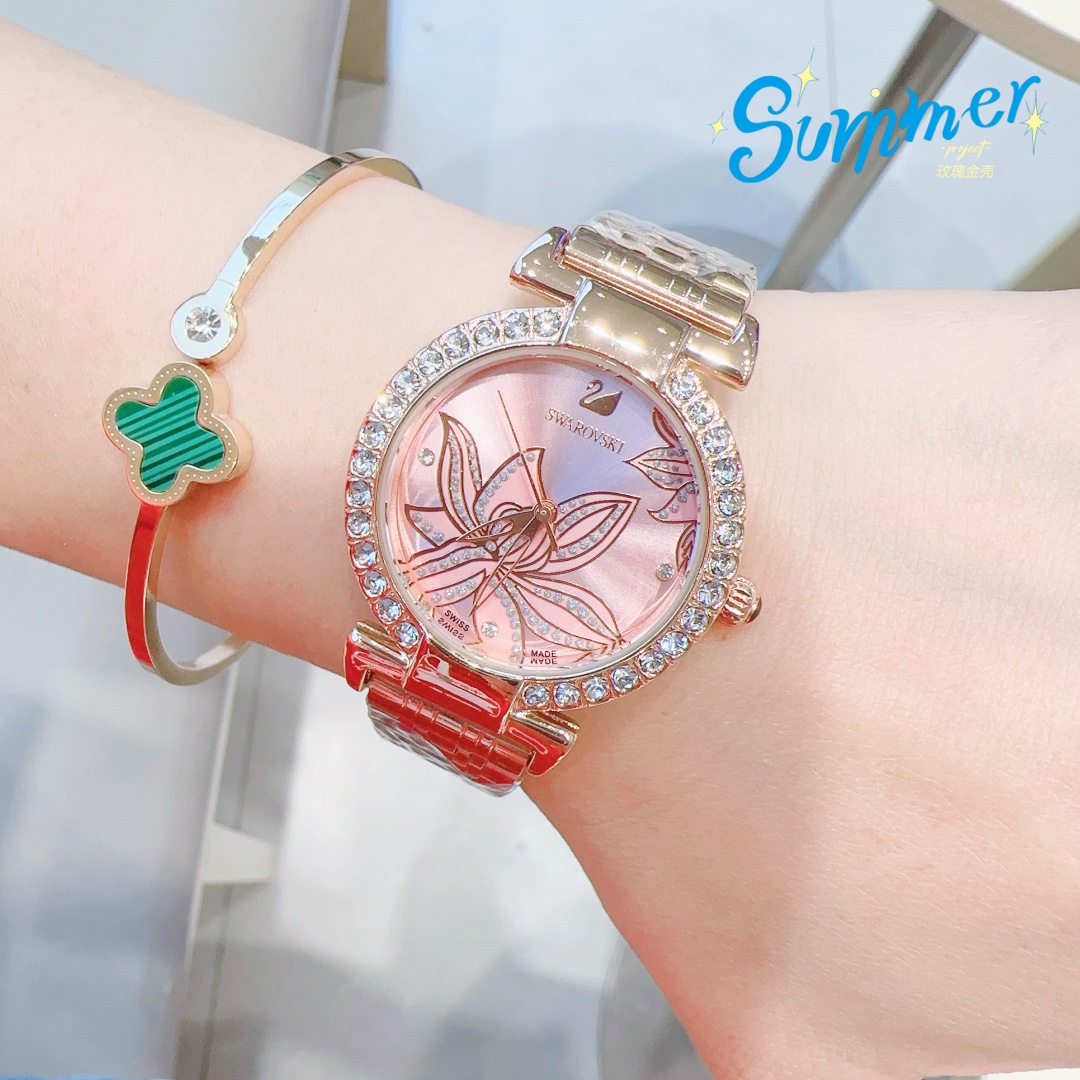 Exquisite SWAROVSKI Crystal Sandglass Mirror Watch Listing with Galaxy-like Design - 图片 6