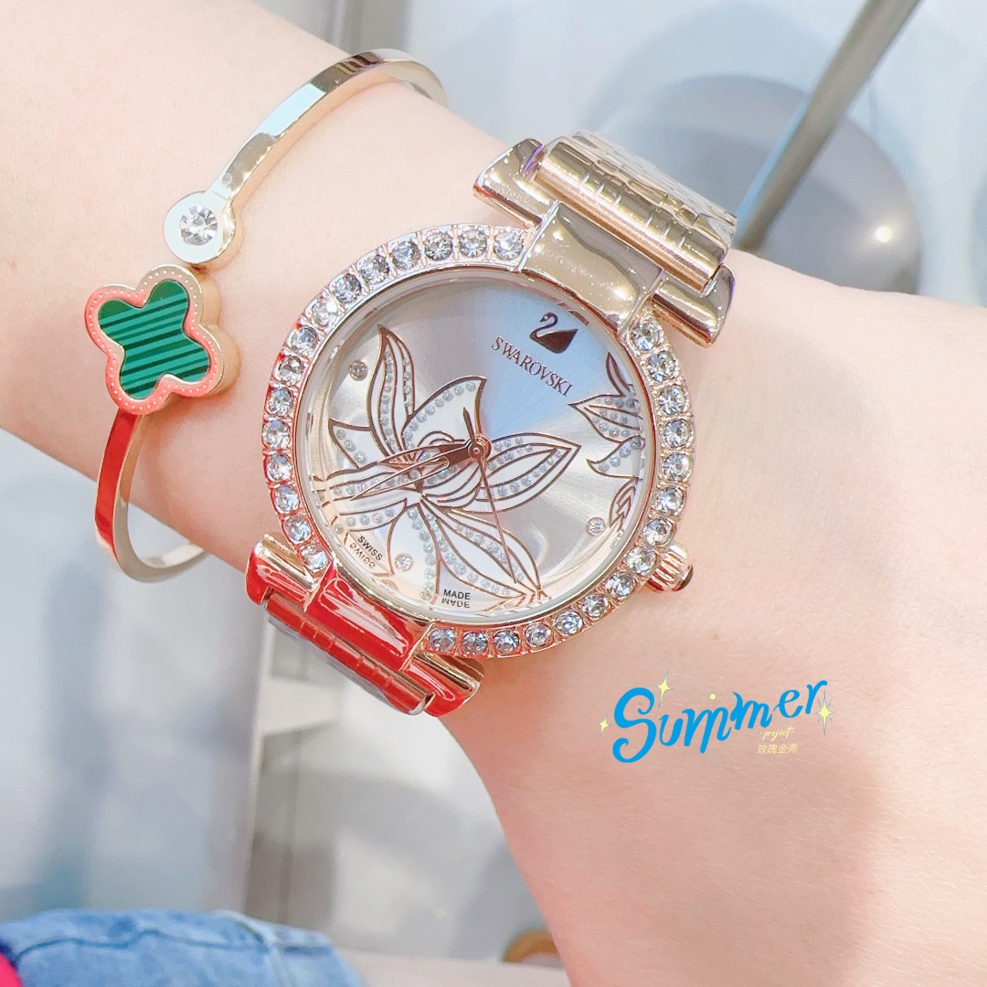 Exquisite SWAROVSKI Crystal Sandglass Mirror Watch Listing with Galaxy-like Design - 图片 7