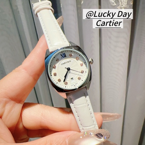 Cartier Women's Quartz Watch with Diamond Dial and White Leather Strap 1 Cartier Women's Quartz Watch with Diamond Dial and White Leather Strap