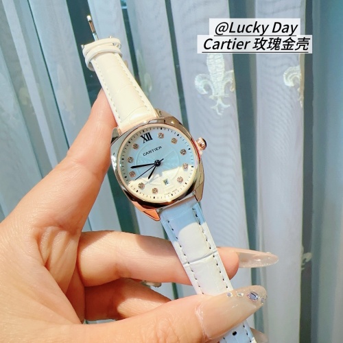 Cartier Women's Rose Gold Diamond Roman Numeral Dial White Leather Watch 1 Cartier Women's Rose Gold Diamond Roman Numeral Dial White Leather Watch
