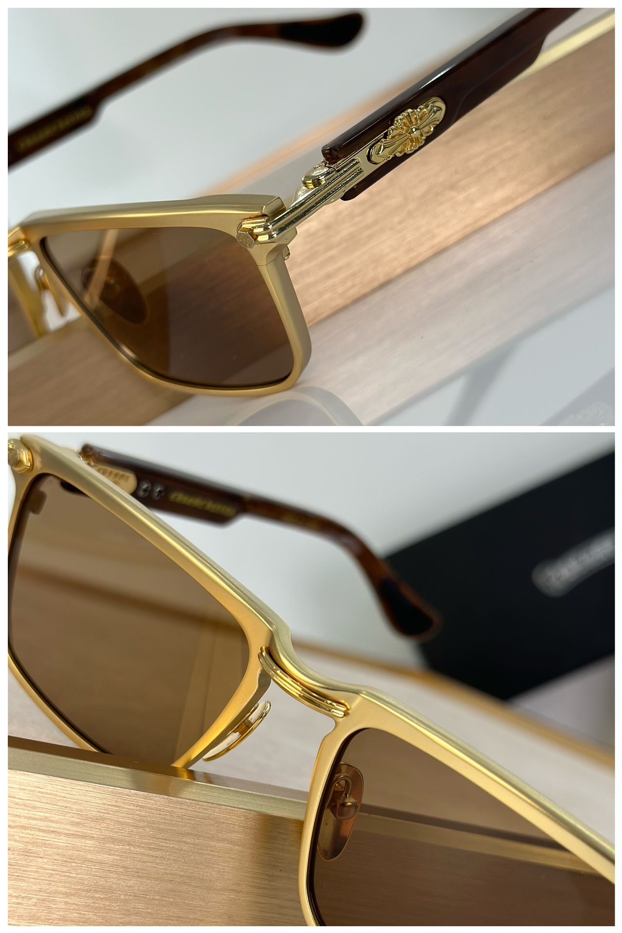 Chrome Hearts Rectangular Sunglasses with Gold Frame and Brown Lenses 7 i1711275279 1205 5
