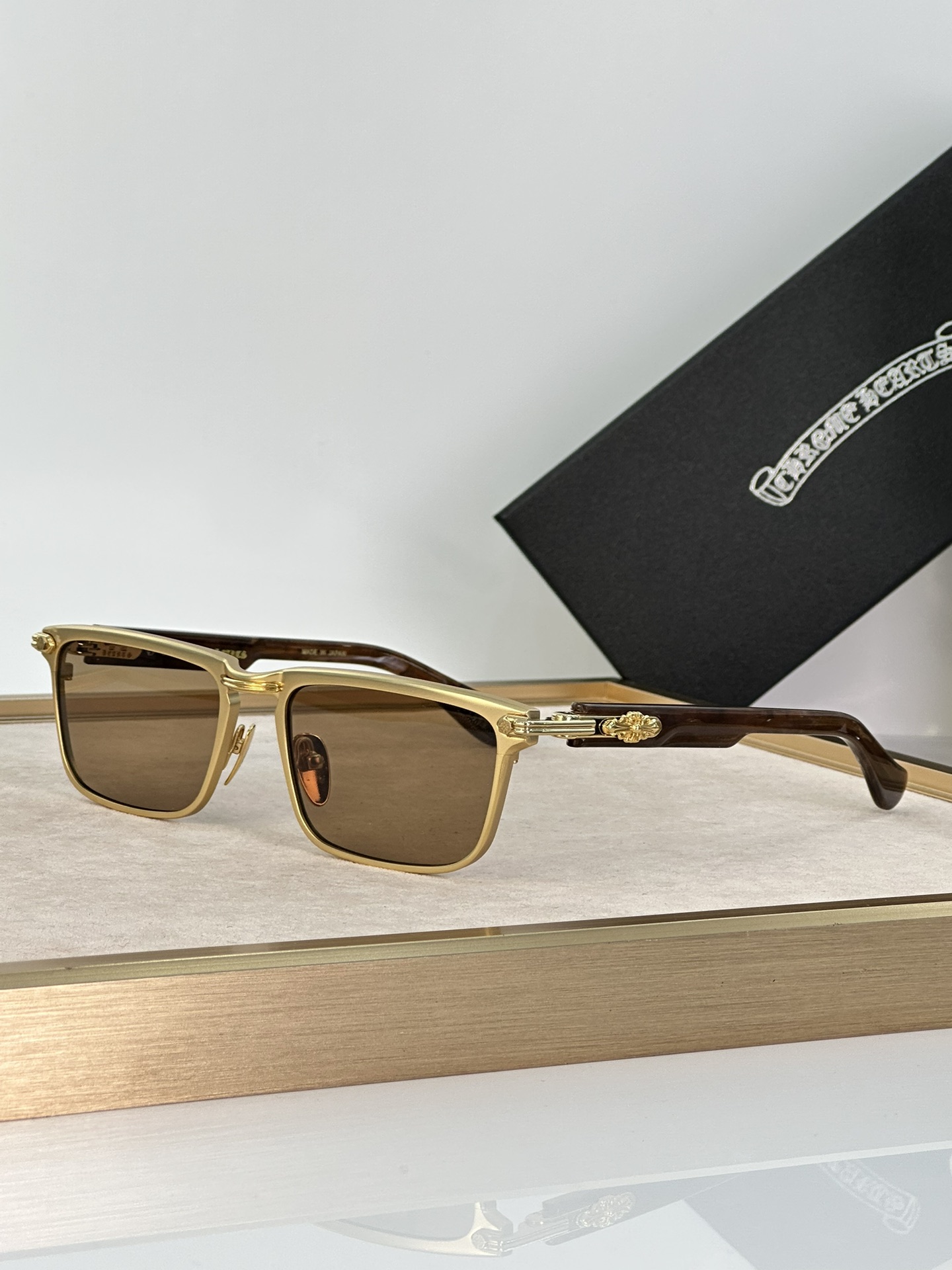 Chrome Hearts Rectangular Sunglasses with Gold Frame and Brown Lenses 5 i1711275279 2337 8